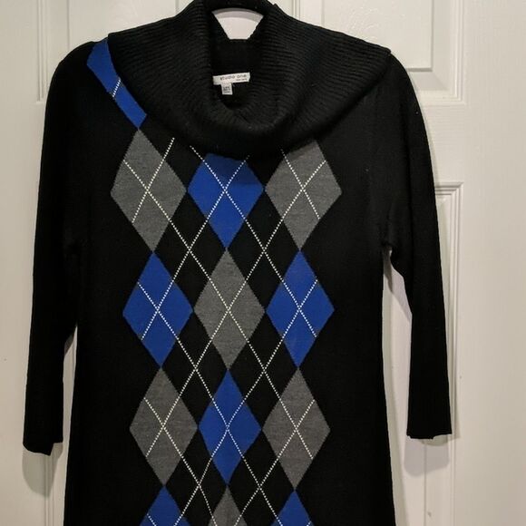 Studio One black gray blue sweater dress Sz L NWOT - Picture 2 of 4
